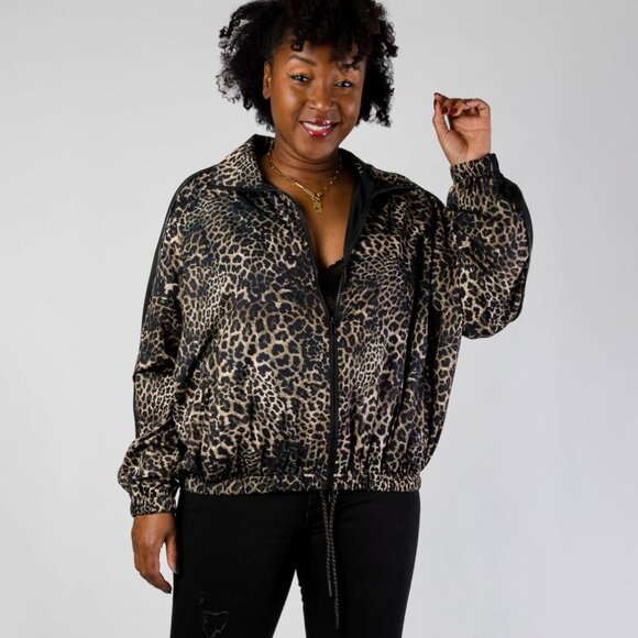 PAM & GELA - LEOPARD ANIMAL PRINT FULL ZIP WINDBREAKER JACKET - S/M - Picture 1 of 2
